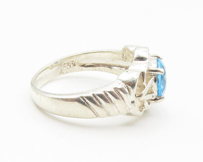 925 Sterling Silver  Blue Topaz Open Floral Shiny Band Ring Sz 7  RG14122