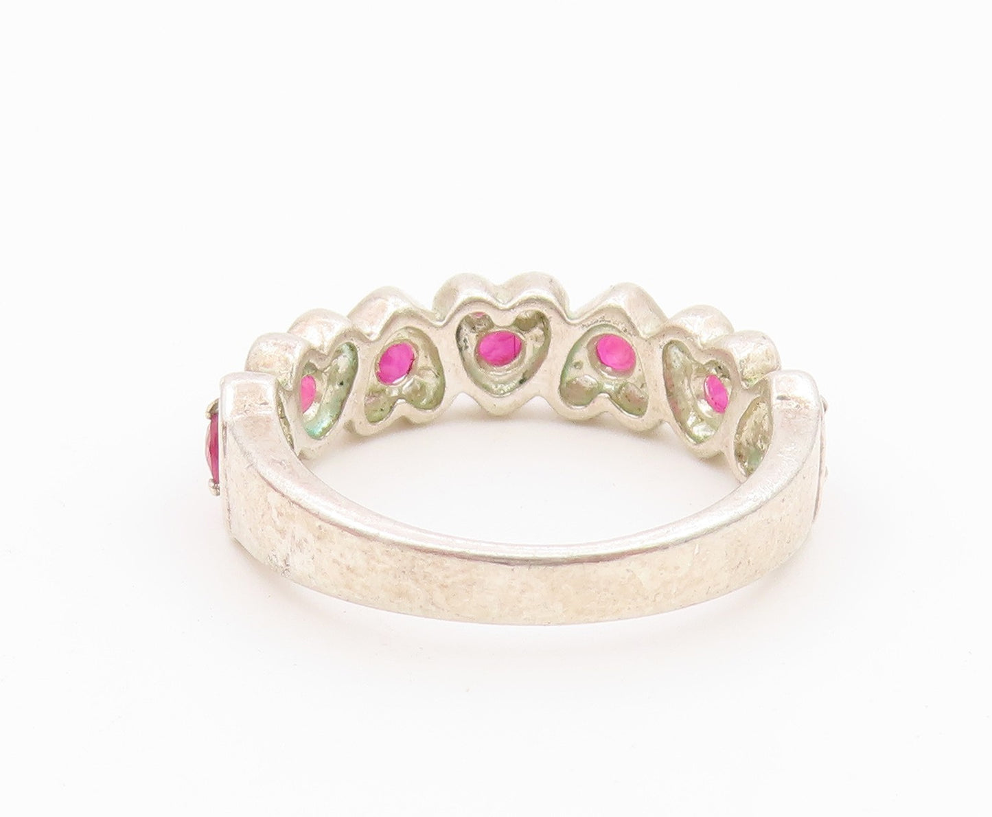 925 Sterling Silver Vintage Ring Elegant Ruby Love Heart Band  Sz 6  RG36603