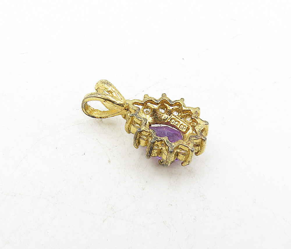 925 Sterling Silver  Vintage Tear Drop Amethyst & Topaz Drop Pendant  PT6592