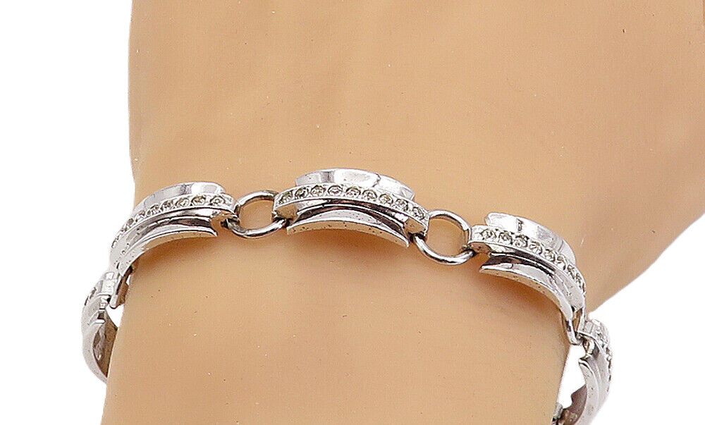 ENGEL BROS. 925 Sterling Silver  Topaz Shiny Curved Link Chain Bracelet BT3357