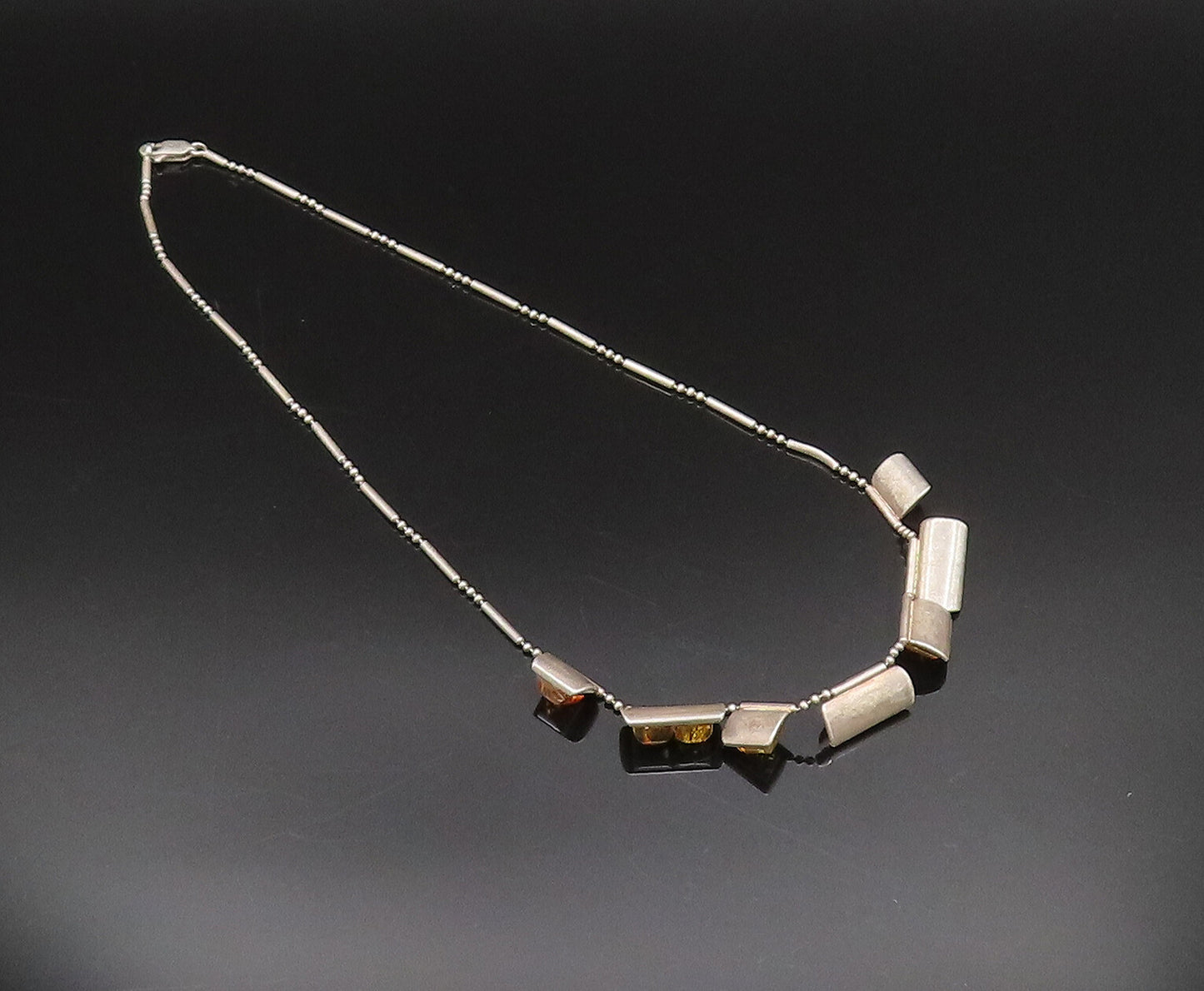 925 Silver  Vintage Multi Square Baltic Amber Bar & Bead Necklace  NE3898