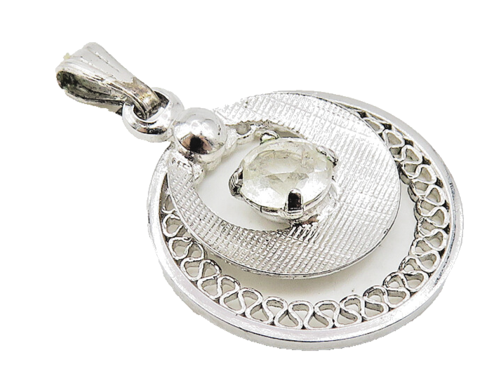925 Sterling Silver  Prong Set White Topaz Crescent Moon Drop Pendant  PT8383