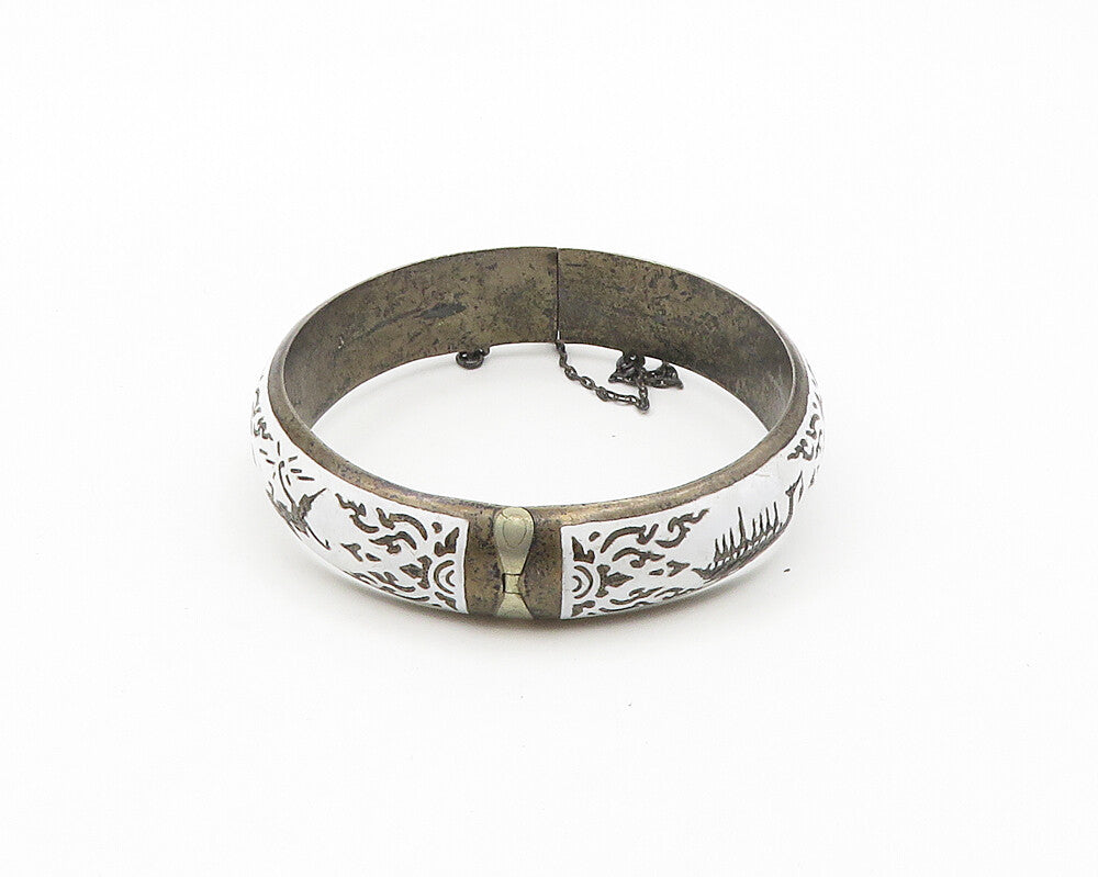 SIAM 925 Silver  Vintage Enamel Dragon Boat Dancer Bangle Bracelet  BT7311