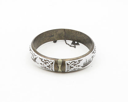 SIAM 925 Silver  Vintage Enamel Dragon Boat Dancer Bangle Bracelet  BT7311