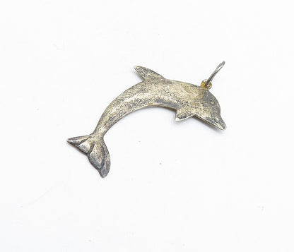 925 Sterling Silver  Vintage Smooth Dark Tone Leaping Dolphin Pendant  PT4525