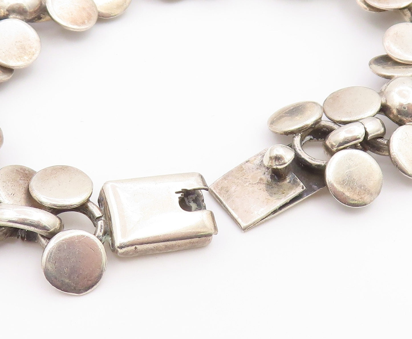 925 Sterling Silver Vintage Bracelet MEXICO Modernist Geometric Link  BT12202