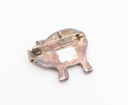 925 Sterling Silver  Vintage Dark Tone Smooth Pig Animal Brooch Pin  BP8285