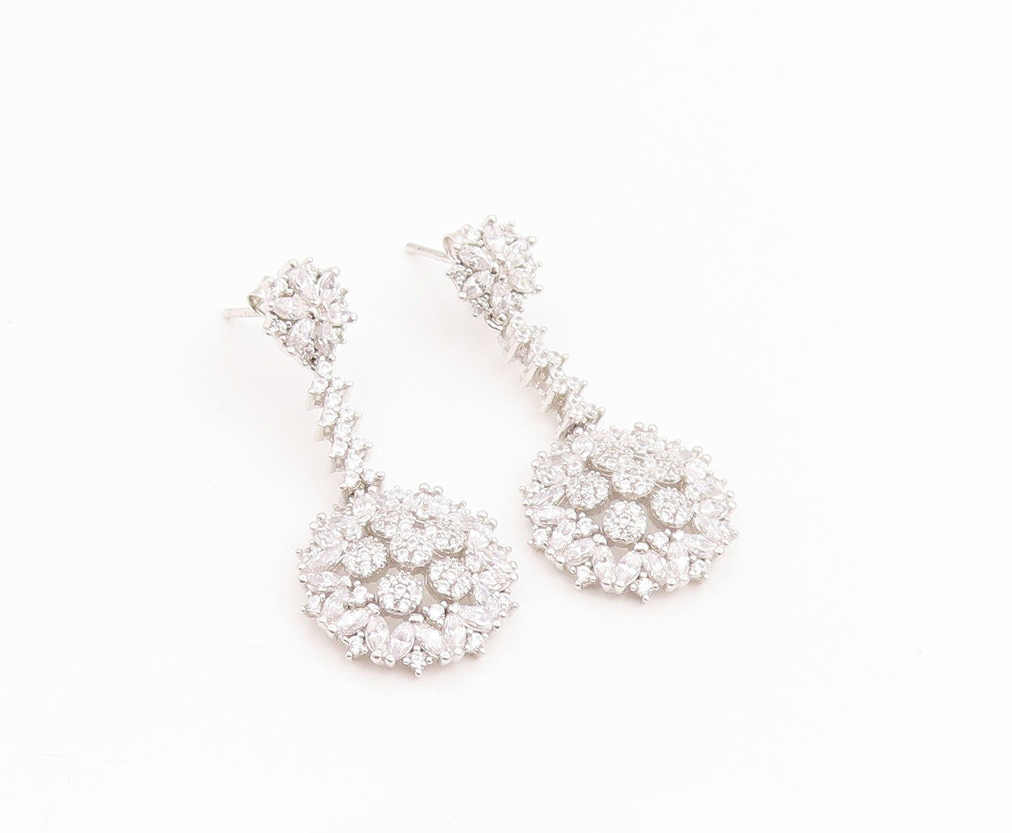 925 Sterling Silver Vintage Earrings Multi Shape CZ Elegant Floral Drop  EG14218