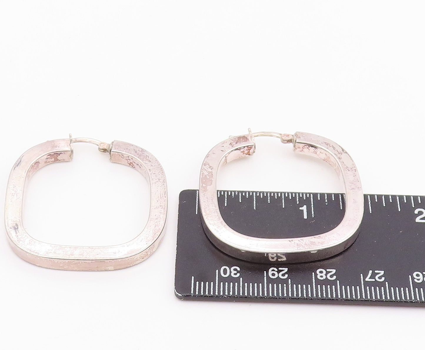 925 Sterling Silver Vintage Earrings Minimalist Geometric Square Hoops  EG14255
