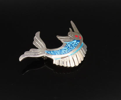 EVC MEXICO 925 Silver  Vintage Enamel & Turquoise Swordfish Brooch Pin  BP9990