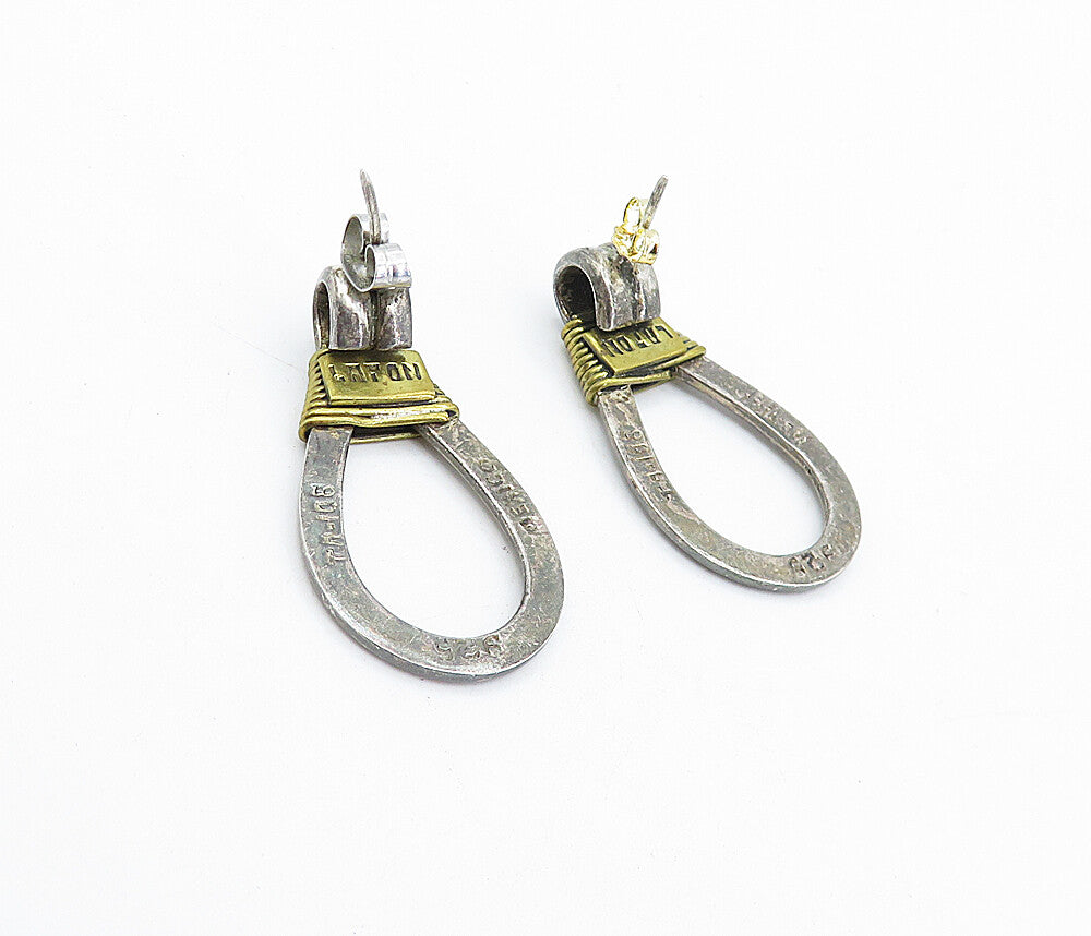 MEXICO 925 Sterling Silver  Vintage 2 Tone Wire Wrapped Drop Earrings  EG2568