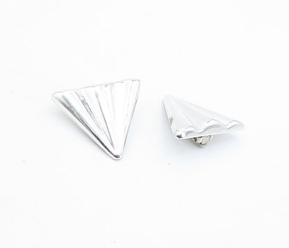 MEXICO 925 Silver  Vintage Shiny Fluted Triangle Non Pierce Earrings  EG2868
