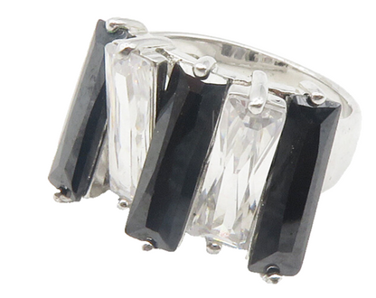 925 Sterling Silver  Cubic Zirconia & Hematite Cocktail Ring Sz 7   RG11976