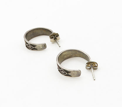 925 Sterling Silver  Vintage Diamond Shaped Pattern Hoop Earrings  EG8341