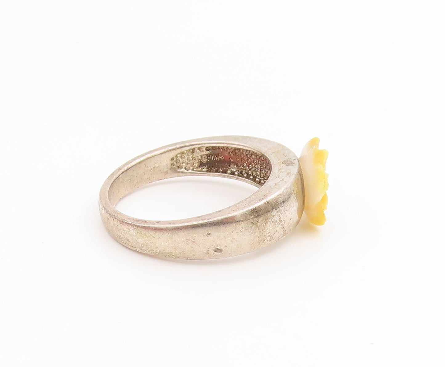 925 Sterling Silver Vintage Ring Yellow Rose Floral Solitaire Band Sz 9 RG33861