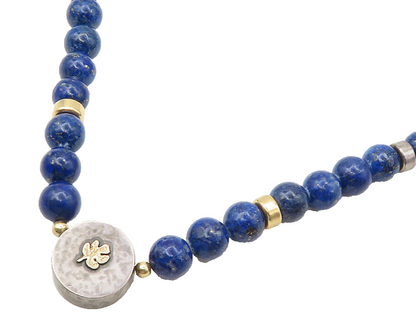 925 Sterling Silver & 14K GOLD  Vintage Lapis Lazuli Beaded Necklace  NE2997