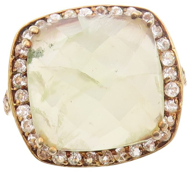 925 Sterling Silver Vintage Ring Gold Plated Gemstone & Topaz  Sz 6.5  RG30154