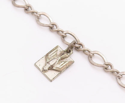925 Sterling Silver Vintage Bracelet Carved Religious Dangling Charms  BT11501