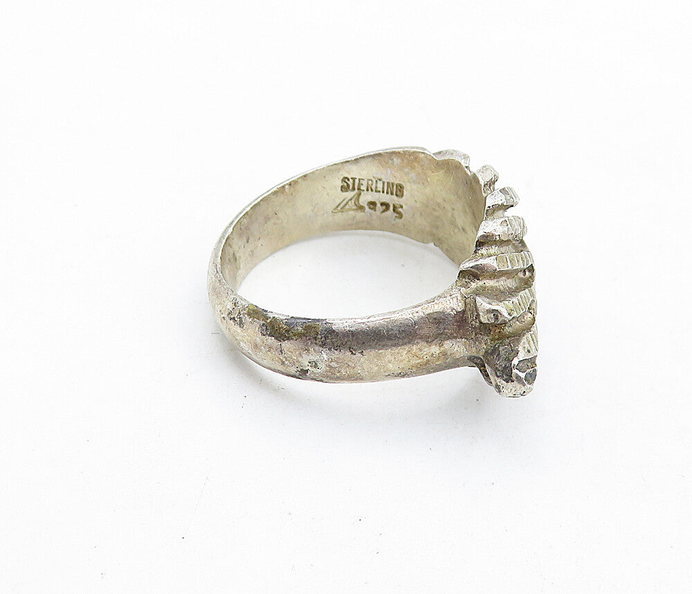 925 Sterling Silver  Vintage Dark Tone Floral Leaf Band Ring Sz 9  RG5721