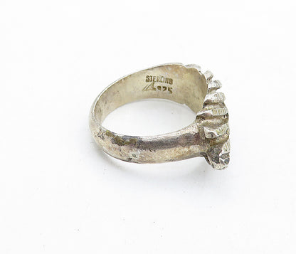 925 Sterling Silver  Vintage Dark Tone Floral Leaf Band Ring Sz 9  RG5721