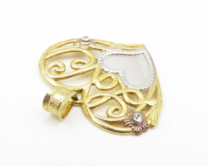 925 Sterling Silver  Mother Of Pearl & Topaz 2 Tone Love Heart Pendant  PT8698
