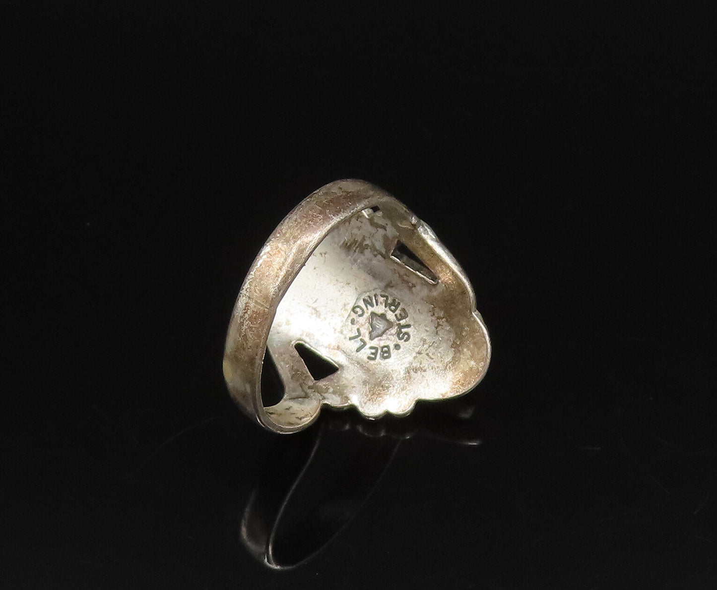 POST BELL 925 Silver  Vintage Dotted & Rope Border Malachite Ring Sz 6 RG25958