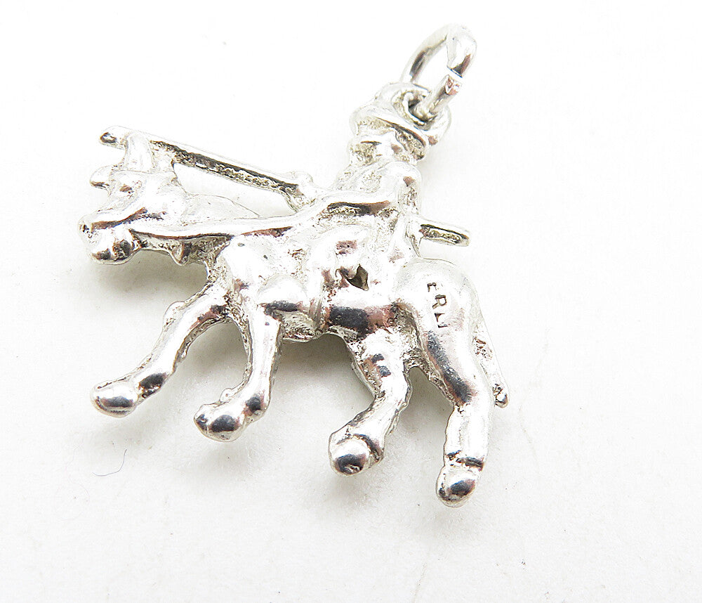 925 Sterling Silver  Vintage Petite Shiny Man On Horse Drop Pendant  PT6827