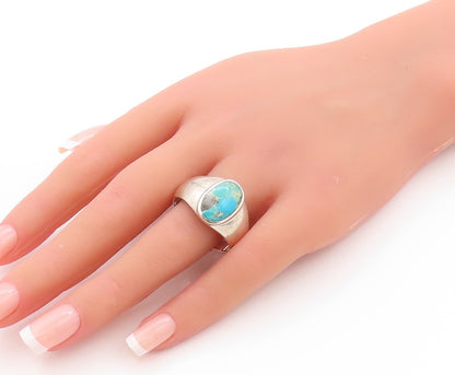 925 Sterling Silver Vintage Ring Cabochon Oval Turquoise  Sz 14.5  RG32906