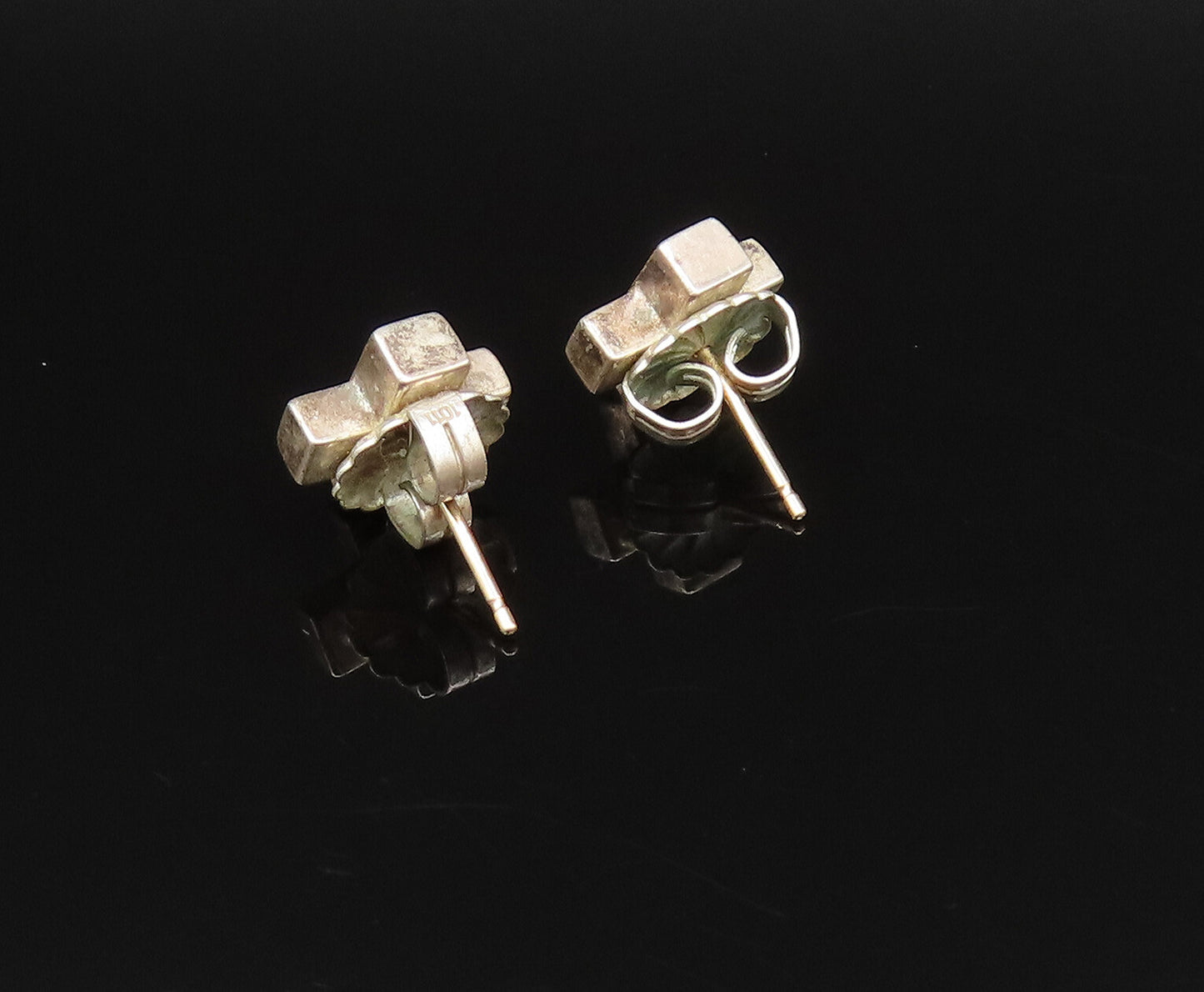 14K GOLD & 925 Silver  Vintage Fashion Minimalist X Stud Earrings  EG11968