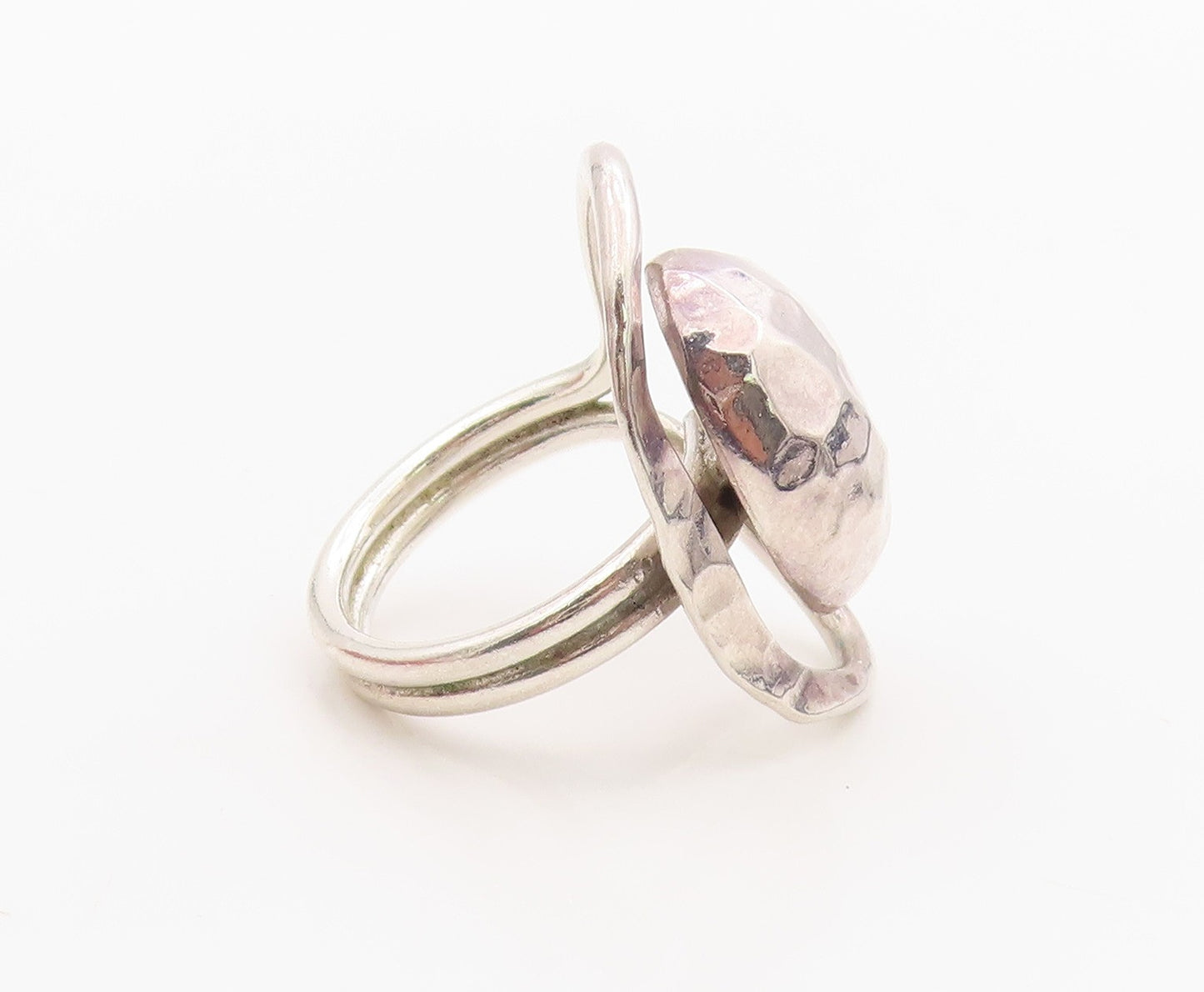 925 Sterling Silver Vintage Ring Modernist Hammered Orb Band  Sz 8  RG36305