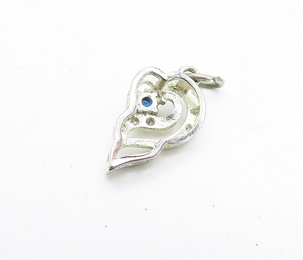 925 Sterling Silver  Vintage Blue & White Topaz Swirl Drop Pendant  PT3568