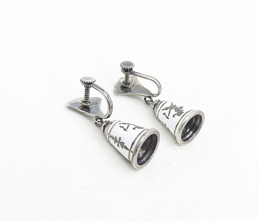 SIAM 925 Sterling Silver  Vintage Enamel Dancer Bell Dangle Earrings  EG4487