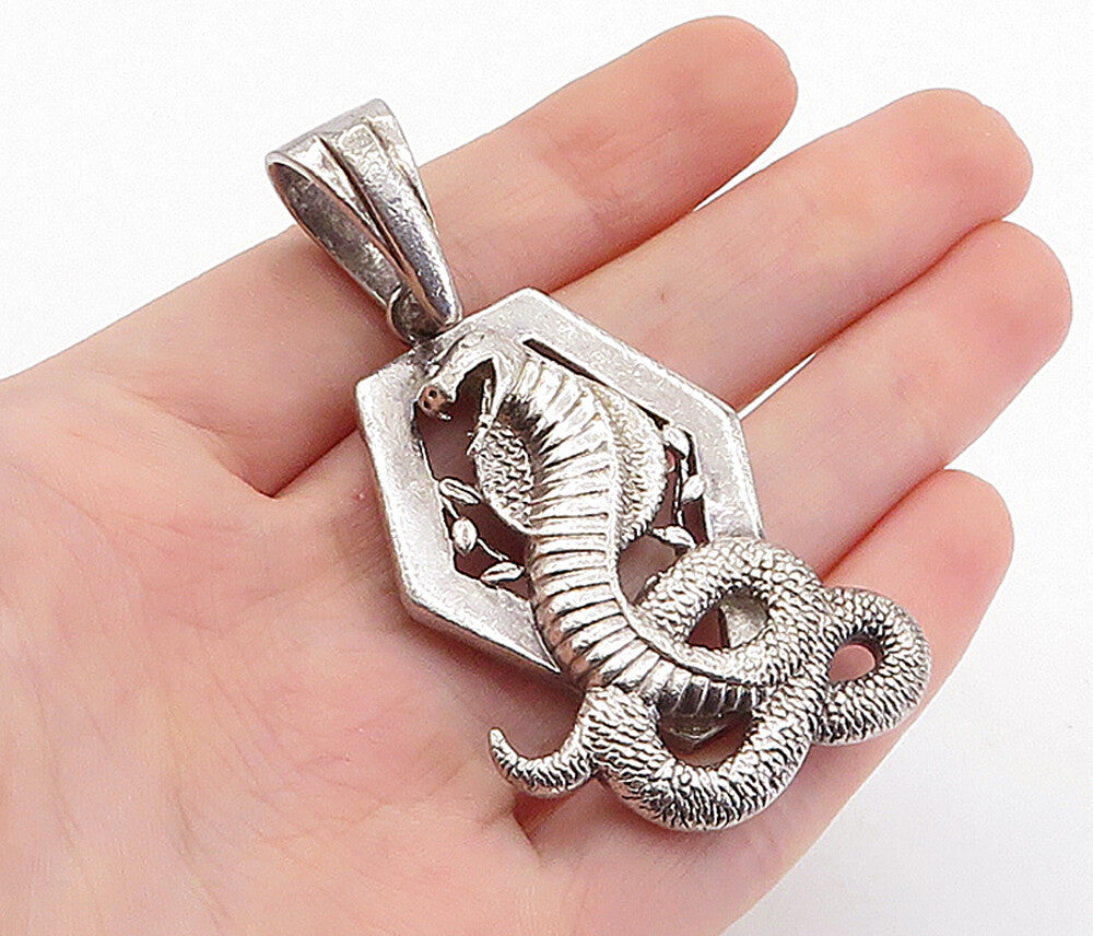 925 Sterling Silver  Vintage Slithering Cobra Snake Motif Drop Pendant  PT4212