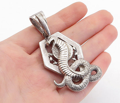 925 Sterling Silver  Vintage Slithering Cobra Snake Motif Drop Pendant  PT4212
