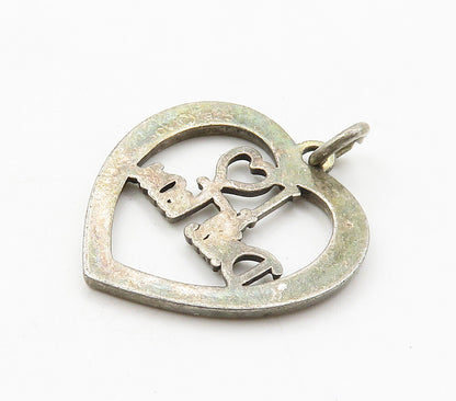 925 Sterling Silver  Vintage Dark Tone I Love Drill Team Heart Pendant PT12381