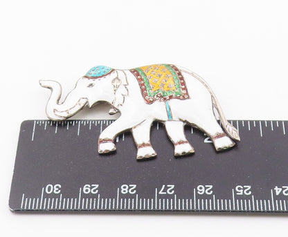 SIAM 925 Sterling Silver  Vintage Enamel Coated Elephant Brooch Pin  BP3394