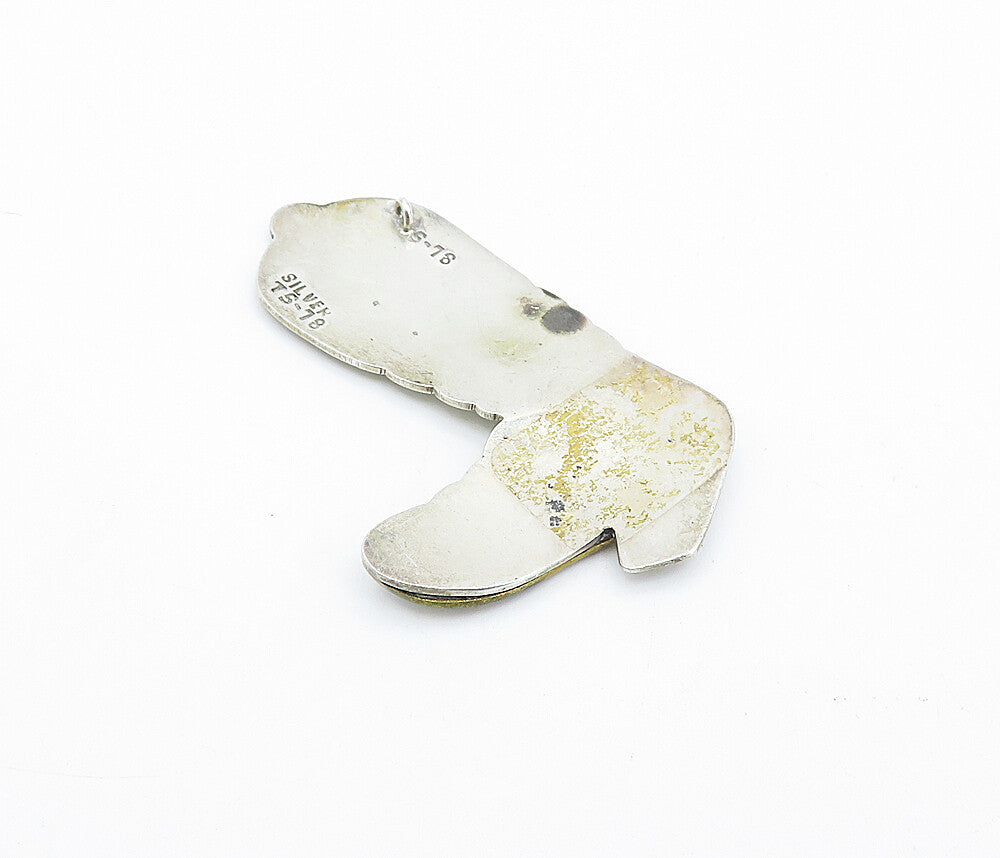MEXICO 925 Sterling Silver  Vintage Two Tone Cowboy Boot Motif Pendant  PT2726