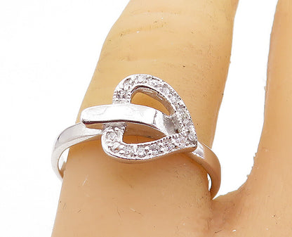 925 Sterling Silver  Shiny Topaz Open Love Heart Buckle Band Ring Sz 8  RG6857