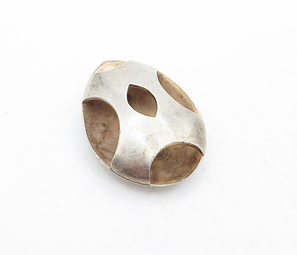 MEXICO 925 Sterling Silver  Vintage Smooth Open Design Oval Brooch Pin  BP1964