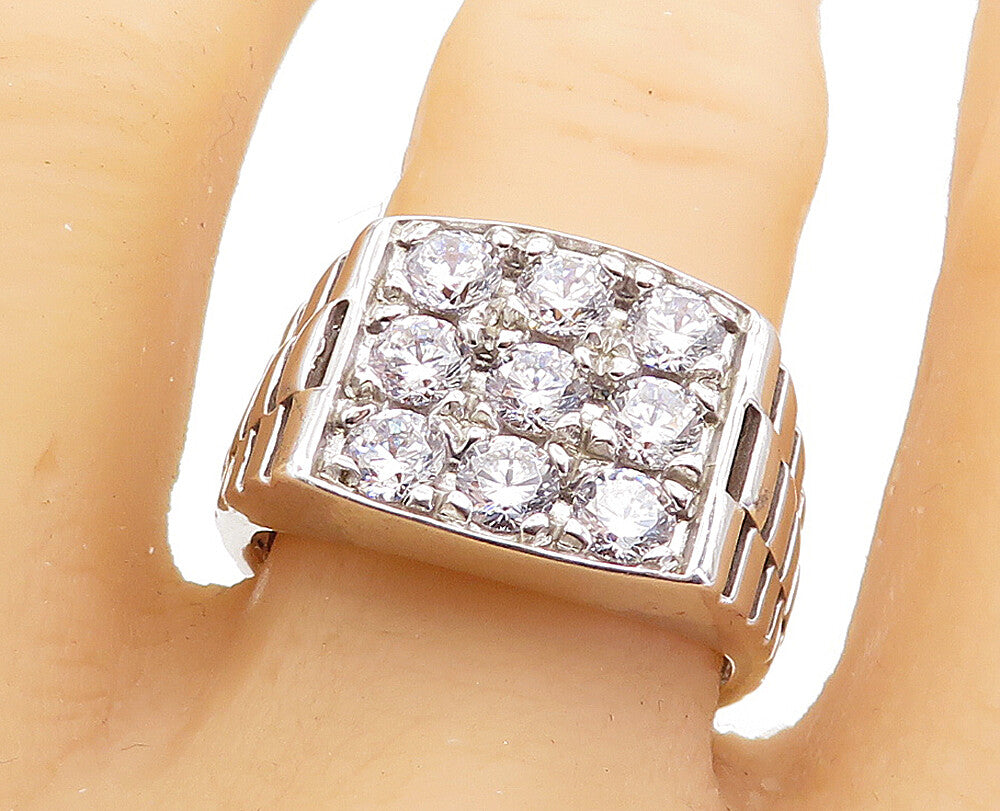 925 Sterling Silver  Cubic Zirconia Square Grid Cocktail Ring Sz 11  RG5664