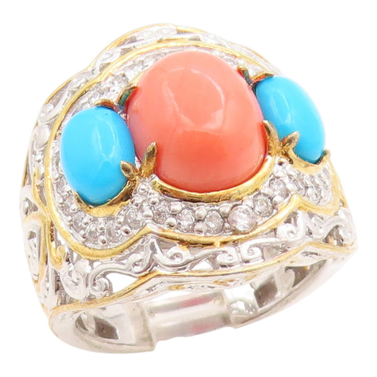 925 Sterling Silver Vintage Ring MICHAEL VALITUTTI Coral Turquoise Sz 8 RG35746