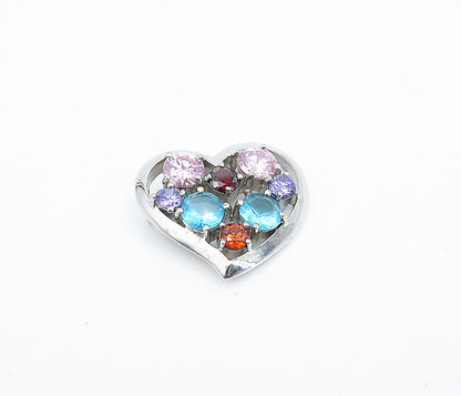 925 Sterling Silver  Topaz Amethyst & Garnet Cluster Love Heart Pendant PT2809