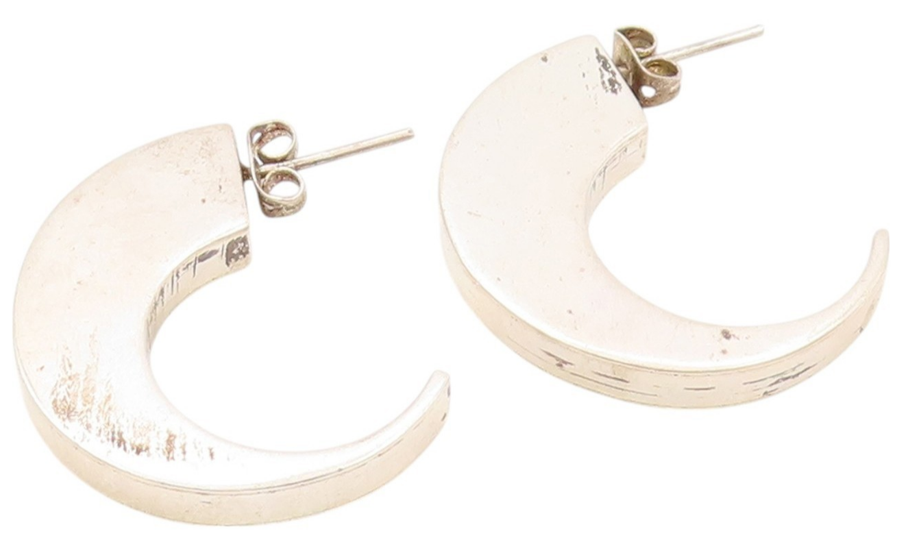 925 Sterling Silver Vintage Earrings Animal Tooth Design Open Hoops  EG13511