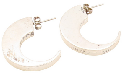 925 Sterling Silver Vintage Earrings Animal Tooth Design Open Hoops  EG13511