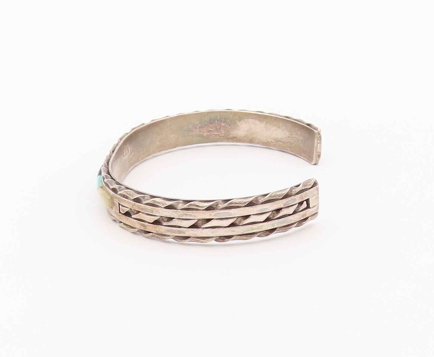 925 Sterling Silver Vintage Bracelet NAVAJO ZUNI Cylinder Shape Gemstone BT10387