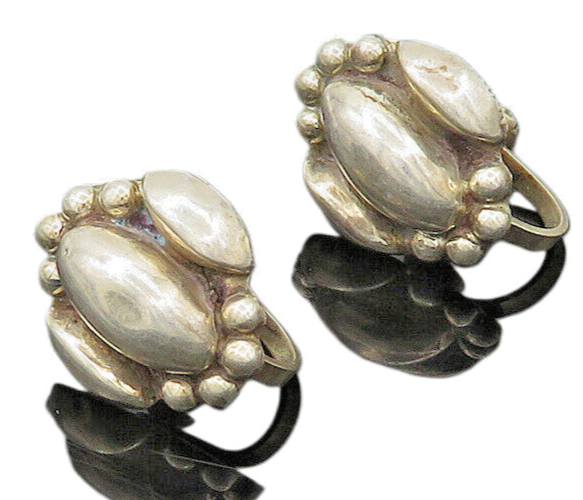 MEXICO 925 Silver  Vintage Shiny Pointed Domes Non Pierce Earrings  EG9826