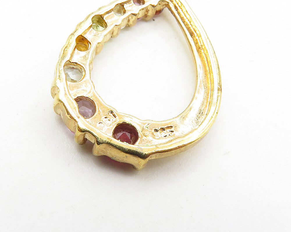 925 Sterling Silver Genuine Diamond & Multi Stone Gold Plated Pendant PT7925