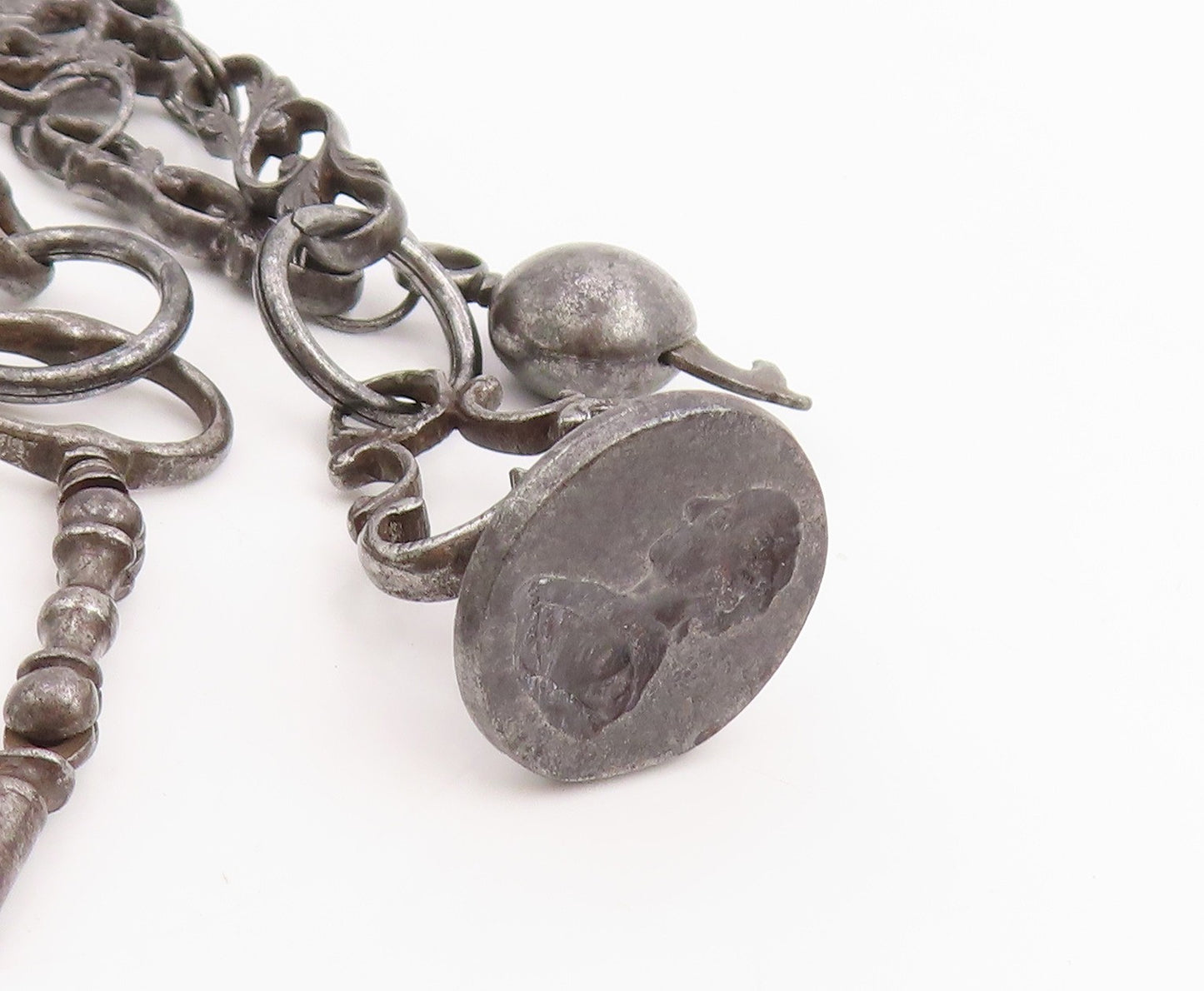 925 Sterling Silver Vintage Keychain Dark Tone Fob Chain With Charms  TR4068