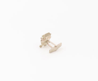 925 Sterling Silver  Vintage Noah's Ark Waterpark Carved Cuff Links  TR3469