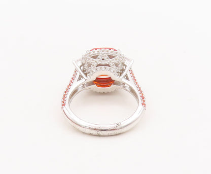 925 Sterling Silver Vintage Ring Square Orange Halo White CZ  Sz 7  RG29639